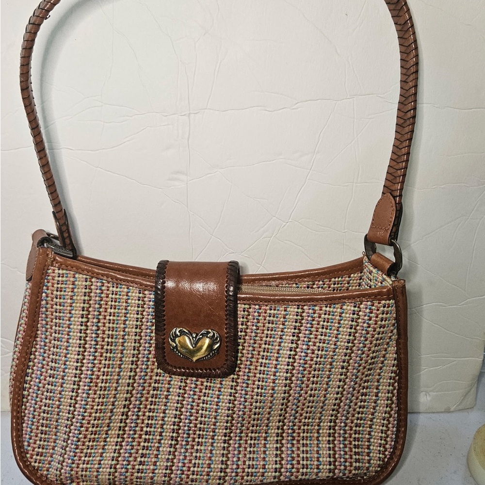 Brown Woven Heart-Accent Shoulder Bag